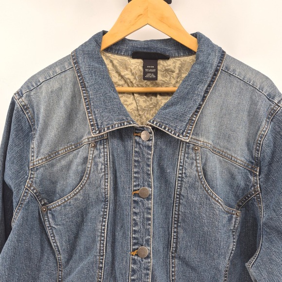 Venezia Womens Denim Jacket Blue Button Front Plus Size 22 24 Western Barn Coat - Picture 2 of 12